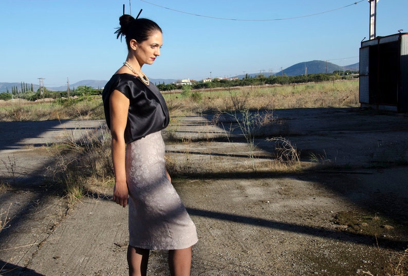 White Top Silver Blouse Available in Plus sizes and Many Colors Satin Asymmetric Blouse Black Silk Top