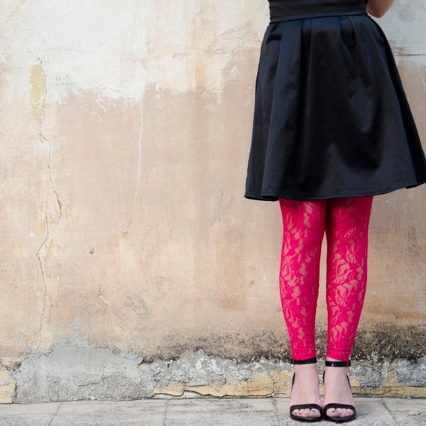 SAMPLE SALE Raspberry Lace Leggings, Handmade Footless Tights, Also available in Coral Pink