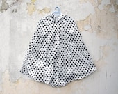 Polka Dot Rain Coat, Black and White, Mod Vintage Inspired Cape with Hood, Waterproof, Womens Rain Cape, Gift For Her