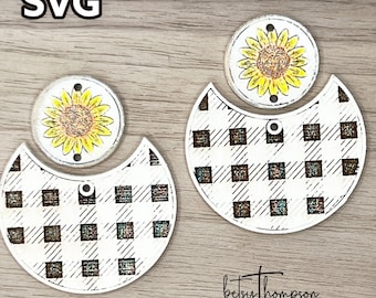Sunflower and  Plaid Earrings SVG