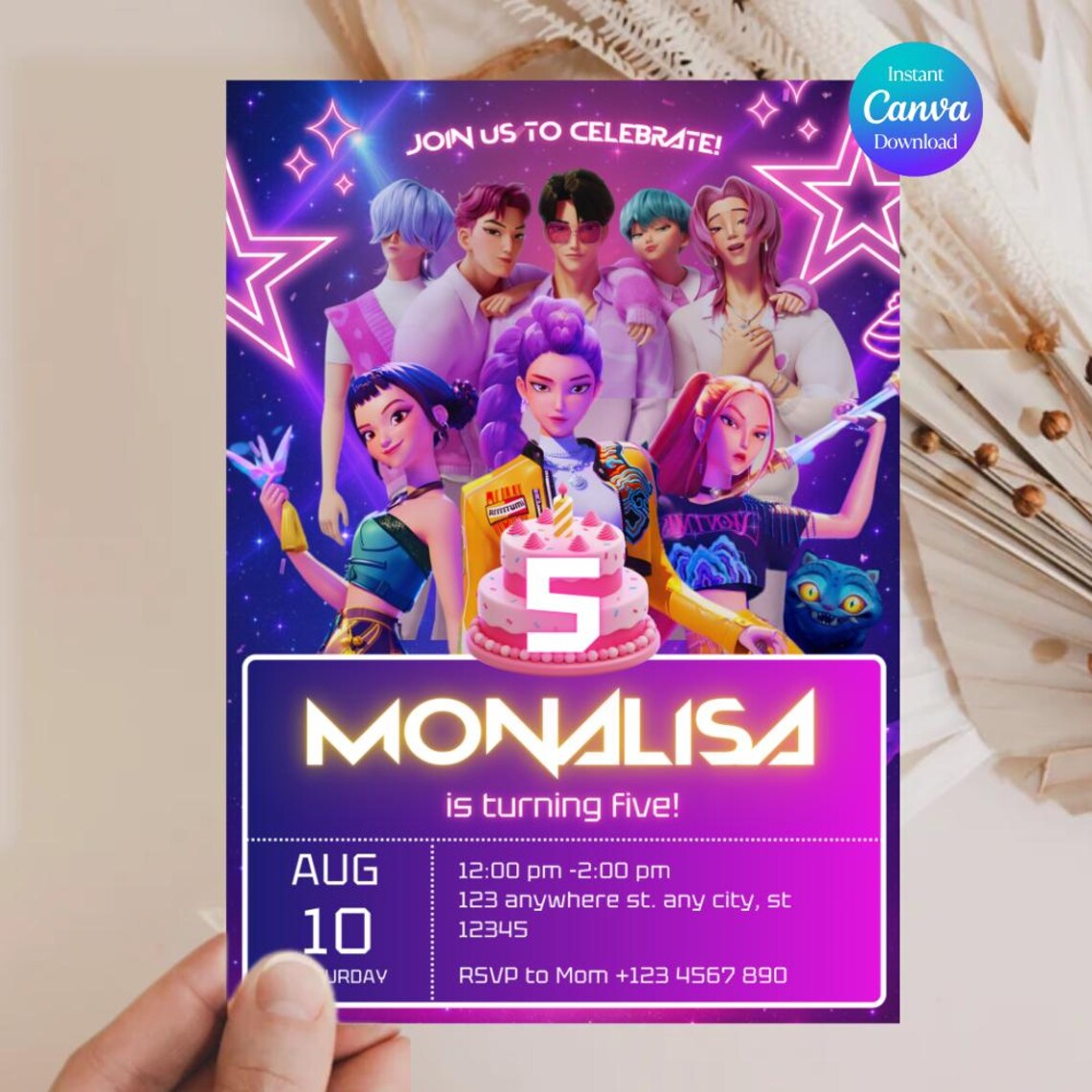 Editable Kpop Demon Hunters Invitation. Huntrix Birthday Invite for ...