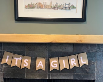 It's A Girl Banner - Pink Baby Shower Decorations, Baby Girl Banner, Gender Reveal Party Decorations, Baby Girl Shower Decorations Cardstock