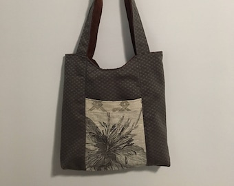 Gray and Rust Reversible Tote Bag Purse