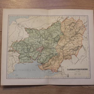 Vintage Karte von Carmarthenshire (Wales), Originaldruck von 1895