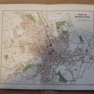 Vintage Karte von Bradford, Originaldruck von 1895