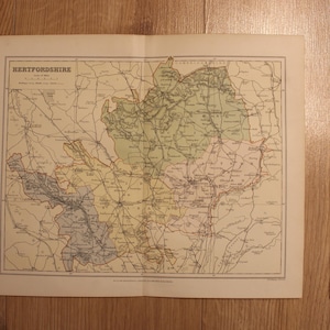Vintage Karte von Hertfordshire, Original-Druck von 1895
