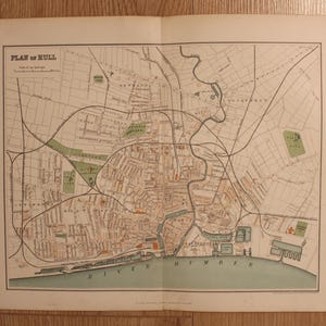 Vintage Karte von Hull, Original von 1895 Druck
