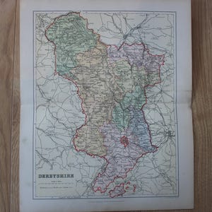 Vintage Karte von Derbyshire, Original 1895 Druck