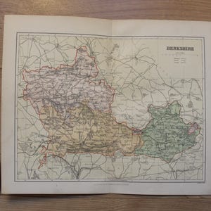 Vintage kaart van Berkshire, originele afdruk uit 1895