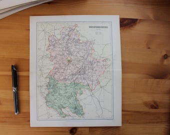 Mappa d'epoca del Bedfordshire, stampa originale del 1895