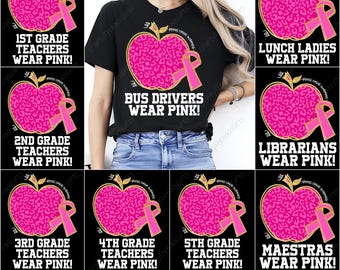 Pink Apple PNG, Teachers Wear Pink Sublimation, Breast Cancer Awareness, School Staff Pink Shirt Design, Digital Download Clipart
