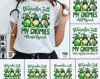 St. Patrick's Day Gnome PNG, Nurse Squad Sublimation Design, Shamrock Gnomes Clipart, St. Patty's Day Shirt Design, Digital Download