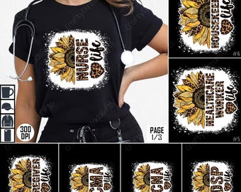 Nurse Life PNG Bundle, Healthcare Worker Sublimation Design, Sunflower Clipart, Caregiver Png, CNA DSP Housekeeper Digital Download