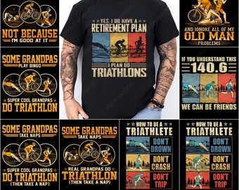 Triathlon Grandpa PNG, Triathlete Design Bundle, Vintage Swim Bike Run, Retro Marathon Graphics, Grandpa Athlete Life, Cool Triathlon Gift