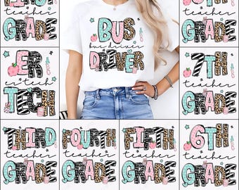 Teacher Grade PNG, Grade Teacher Bundle, School Grade Sublimation, Elementary Teacher Design, Bus Driver PNG, First Grade Teacher Shirt