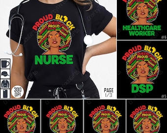 Black Nurse PNG Bundle, Proud Black Healthcare Worker Sublimation Design, African American Nurse Clipart, Black History Month PNG