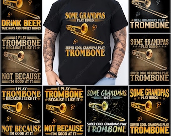 Trombone Grandpa PNG, Trombone Player Design, Vintage Musical Instrument Art, Retro Jazz Band Graphics, Music Teacher Gift, Trombone Svg Art