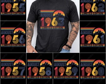 Vintage Birthday Png, August Vintage Png, Limited Edition Art, Sunset Mountain Graphic, Birth Year Sublimation, Mens Birthday Bundle