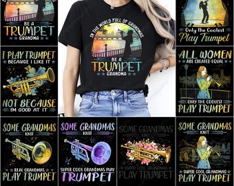 Trumpet Grandma PNG, Trumpet Player Design, Vintage Musical Instrument Art, Retro Jazz Musician Graphics, Music Teacher Gift, Trumpet Art