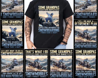 Snowboarding Grandpa PNG, Snowmobile Grandpa, Vintage Winter Sports, Retro Sledder Design, Grandpa Hobby Graphics, Cool Grandpa Sled Life