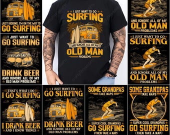 Surfing Grandpa PNG, Surfing Van Design, Retro Surf Bundle, Vintage Beach Graphics, Summer Ocean Art, Grandpa Surfer Life, Surfaholic Svg