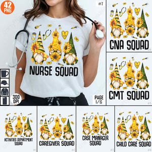ナース スクワッド PNG バンドル、昇華デザイン、CNA スクワッド、CMT スクワッド、介護士スクワッド、ケース マネージャー スクワッド、チャイルド ケア スクワッド、デジタル ダウンロード