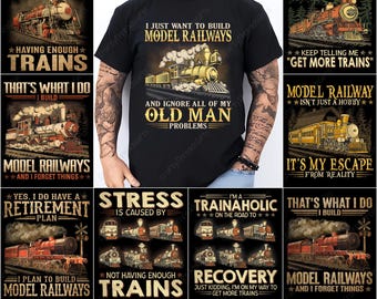 Model Railway Png, Train Sublimation, Old Man Hobby Art, Trainaholic Graphic, Vintage Train Print, Steam Locomotive File, Build Trains