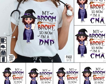 Halloween Nurse PNG, Medical Witch Sublimation, CNA Shirt Design, Funny Healthcare Worker, Spooky Scrubs Digital Download Bundle
