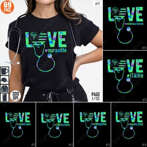 Nurse Life Sublimation Design, Healthcare Love PNG Bundle, Medical Worker Digital Download, Stethoscope Clipart, Nursing Life Art