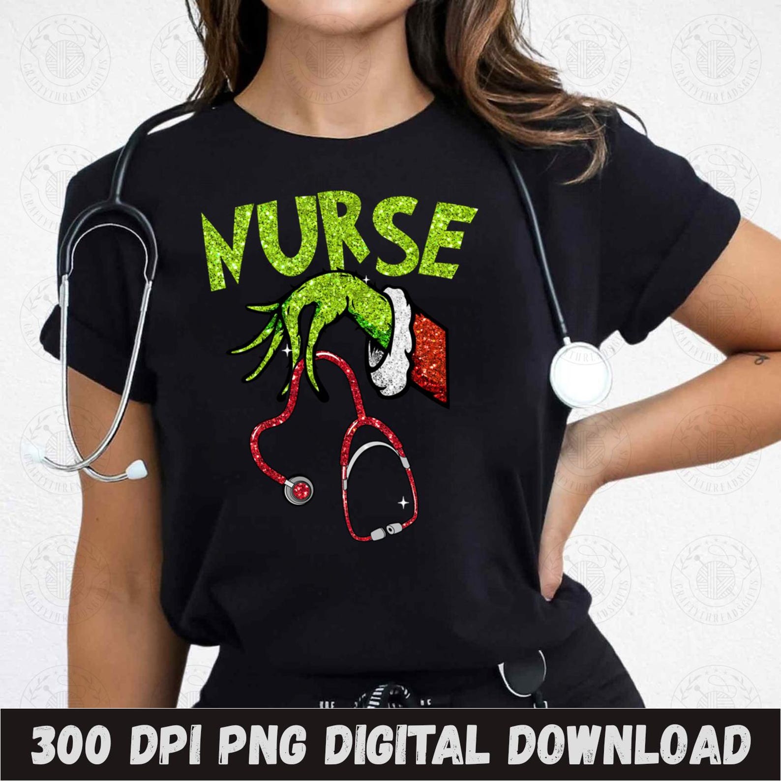 Grinch Nurse Shirt Christmas Gift PNG, Stethoscope Nurse Sublimation ...