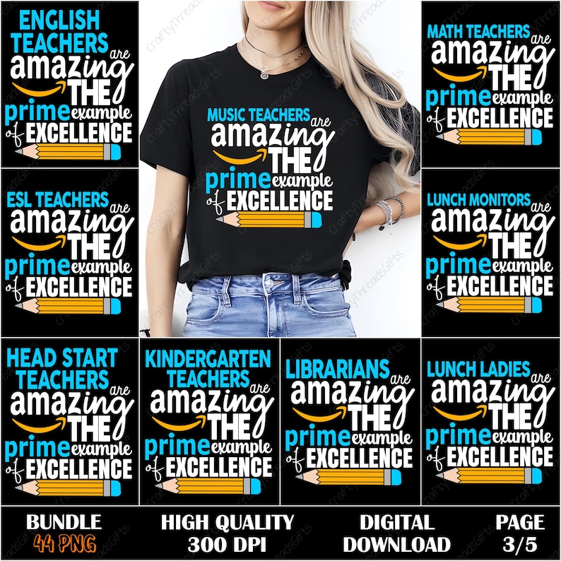 Teacher PNG Bundle, Amazing Teachers Designs, Grade School Sublimation Files, Art Teacher Gift, Prime Example Graphics, Teacher Appreciation image 3