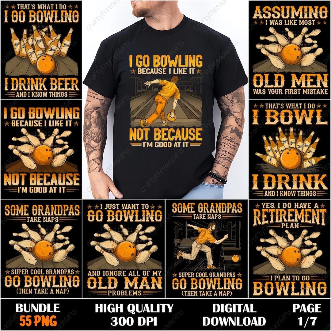 Bowling PNG Bundle, Grandpa Bowling Art, Drink Beer Graphic, Old Man ...