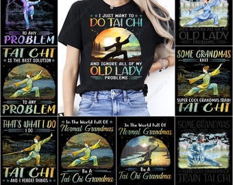 Tai Chi Grandma PNG, Tai Chi Design Bundle, Vintage Martial Arts Art, Retro Meditation Graphics, Zen Lady Graphics, Cool Grandma Hobby Art