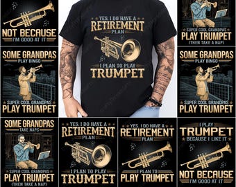 Trumpet Grandpa PNG, Trumpet Retirement Design, Vintage Musical Instrument Art, Retro Jazz Musician Graphics, Brass Player Gift, Trumpet Svg