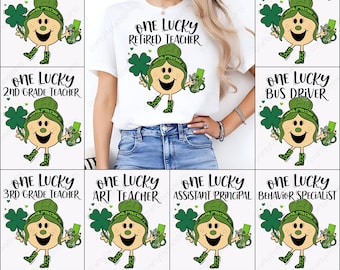 St Patrick's Day PNG, Teacher Sublimation Bundle, Lucky Teacher Clipart, Digital Download, Shamrock Design, Irish Teacher, School Staff