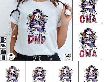 Spooky Nurse PNG, Halloween Medical PNG, Skull Nurse Design, Gothic Healthcare Worker, Creepy CNA Shirt, Digital Download Bundle