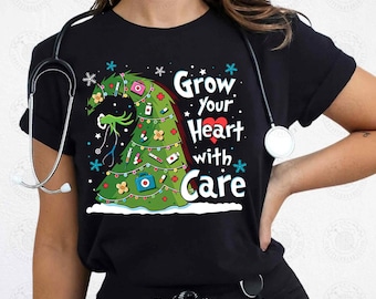Nurse Shirt Sublimation Design PNG, Great Gift for Nurses, Grow Your Heart With Care Shirt, Christmas Nurse Gift, Inspirational Nurse Shirt