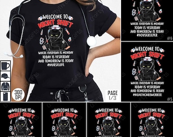 Night Shift Nurse PNG, Healthcare Worker Sublimation, Funny Cat RN Design, Medical Staff Clipart, Nursing Life PNG, Digital Download