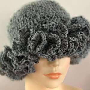 READY TO SHIP  ~ Handmade Crochet Ruffle Adjustable Brim Bucket Hat  ~ White Multi ~ Acrylic ~ One Size