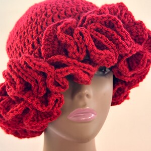 READY TO SHIP  ~ Handmade Crochet Ruffle Adjustable Brim Bucket Hat  ~ White Multi ~ Acrylic ~ One Size