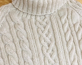 Handmade Aran Wool Cable Knit Sweater - Men's Extra Large