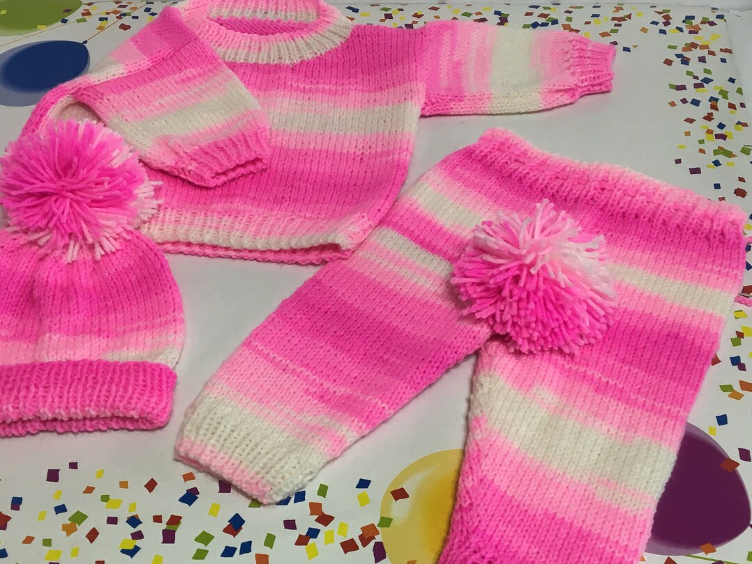READY TO SHIP Knit Baby Sweater Leggings Hat Baby Girls Baby Shower
