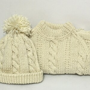 READY TO SHIP Handmade Knit Aran Cable Sweater and Hat Toddler Boys Aran Acrylic Size 1 to 2 years image 2