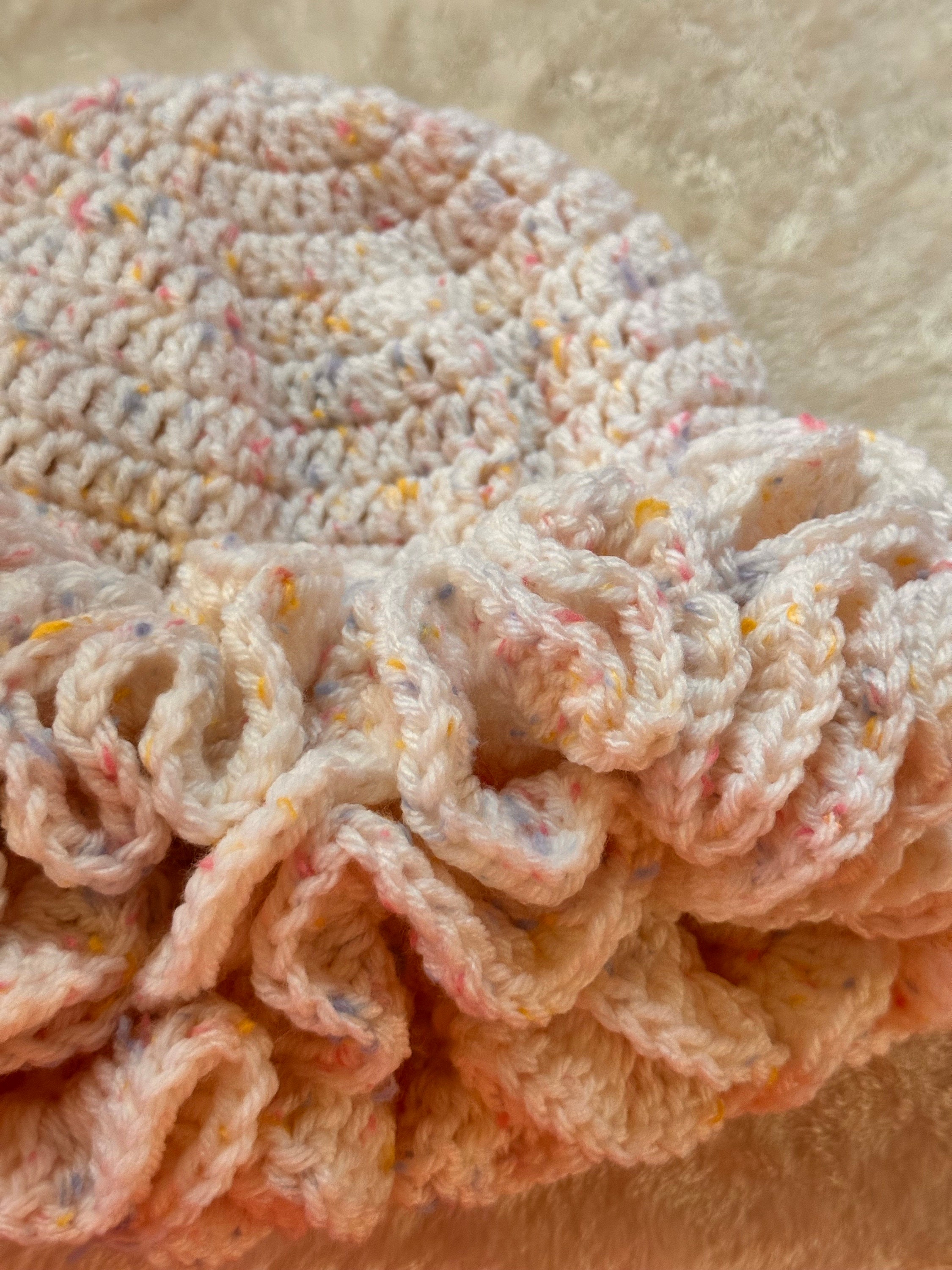 Crocheted Ruffled Bucket Hat in Pastel Multi (Handmade) Handmade Crochet Ruffle Bucket Hat: Pastel Multicolor  main image 3
