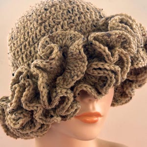 READY TO SHIP  ~ Handmade Crochet Ruffle Adjustable Brim Bucket Hat  ~ White Multi ~ Acrylic ~ One Size