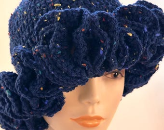 Gold-Accent Royal Blue Crochet Bucket Hat Handmade Crocheted Royal Blue Bucket Hat - Etsy main image 2