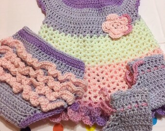 Handmade Crocheted Baby Dress Set: Newborn to 6 Months, Pink Lilac White