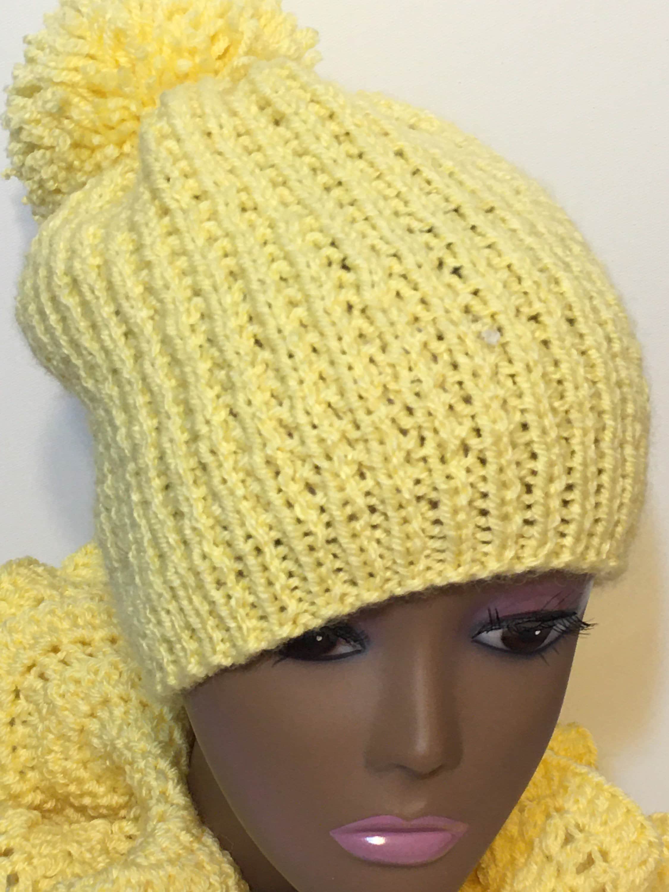OUTERKNOWN yellow organic cotton slouchy knit beanie hat yellow men\'s women\'s Wholesale Winter Hat | Satin Lined | Detachable Pom Pom  main image 4