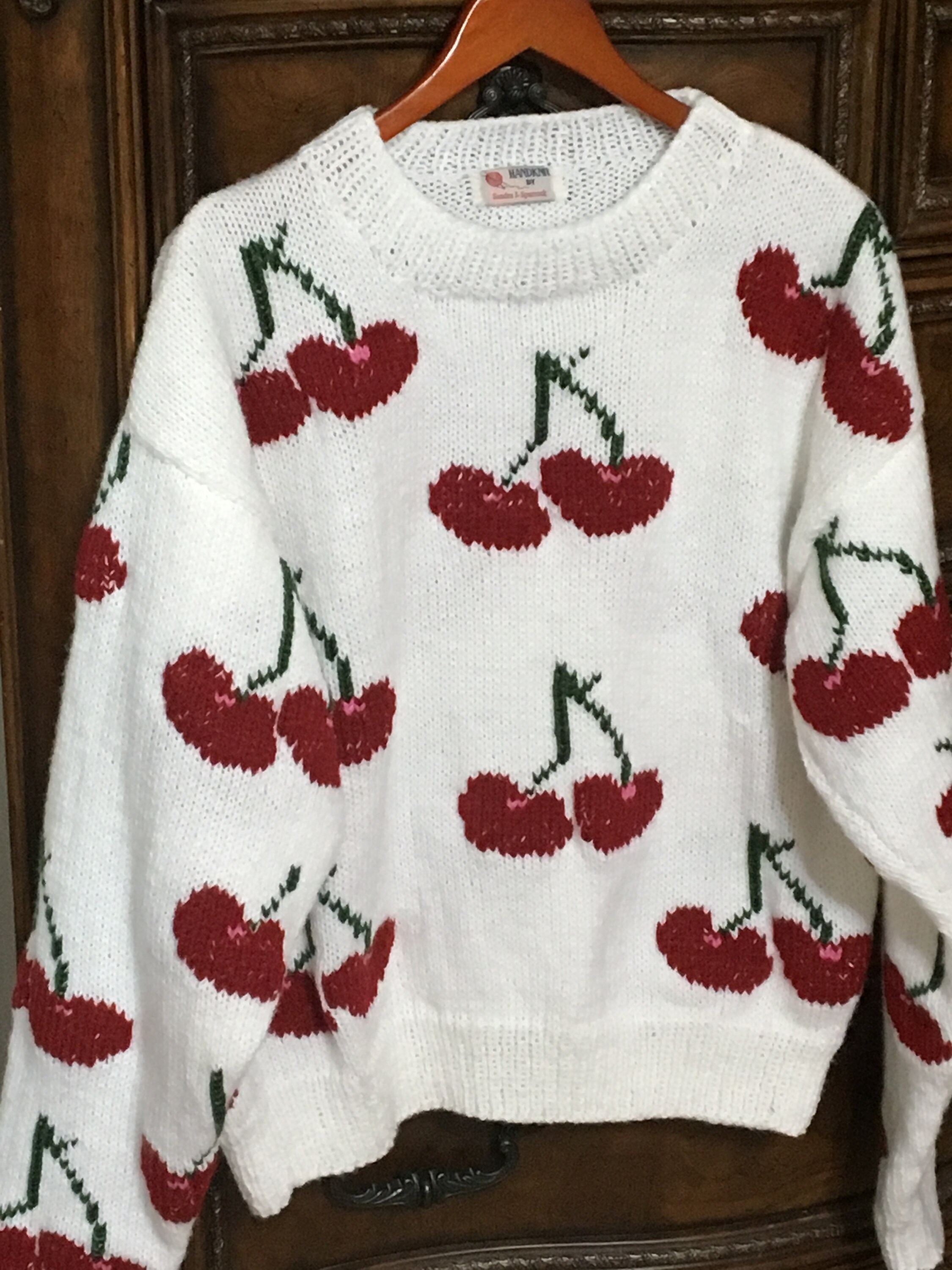 MADE TO ORDER Handmade Knit Cherry Design Sweater Unisex Etsy UK