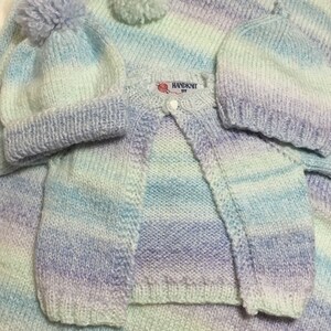 READY TO SHIP ~ Knit Newborn Baby Cardigan Hats and Blanket ~ Baby Boys ~ Baby Shower Gift ~ Blue ~ Newborn to 3 months